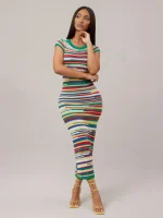 women Colorful striped tee dress - Image 5