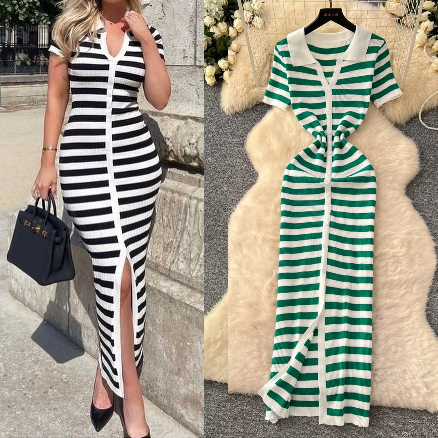 S02e489eb5d6f4e699d1b0b0a15845368R.webp Knit stripe maxi dress - Image 1