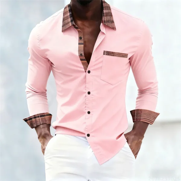 Men's shirt with plaid collar, trendy printed shirt, stylish and casual slim-fit long-sleeved shirt, suitable for everyday wear. - Image 16