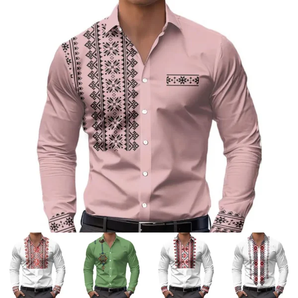 Mens Casual Shirts Long Sleeve Ethnic Style - Image 5