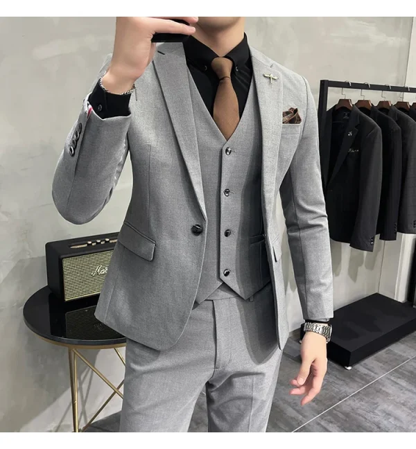 ( Jacket + Vest + Pants ) High-end Brand Boutique Fashion Solid Color Mens Casual Business Suit 3Piece Set Groom Wedding Dress - Image 45