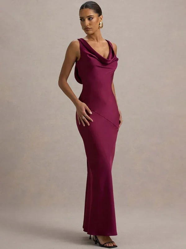 XIAOTANG Satin Cowl Neck Maxi Dress - Image 2