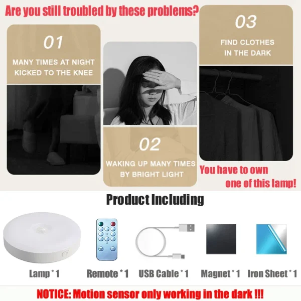 Motion Sensor Light With Remote Control USB Rechargeable Timer Night Light Dimmable LED Lamp Stairs Hallway Cabinet Nightlight - Image 6