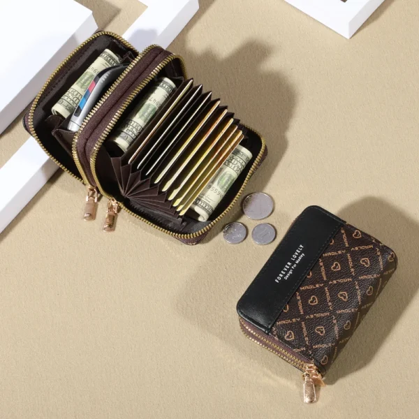 RFID Protection Mini Wallet - Chic Faux Leather with Double Zipper, Multiple Card Slots & Slip Pocket, Compact Classic Clutch - Image 21