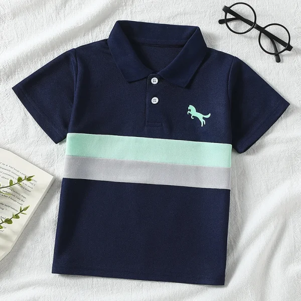 Boys Handsome And casual Lapel Short Sleeved T-shirt - Image 6