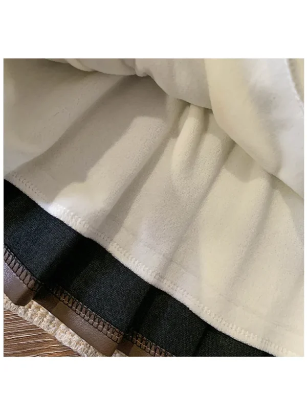 Korean Style Fur Knitted Top and Pleated Leather Mini Skirt Set - Image 13