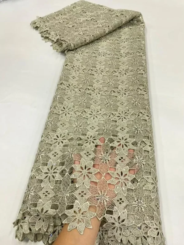 2025 African Nigerian High Quality Embroidery Lace Fabric Water Soluble  Tulle Wedding Party Dress Guipure Sequins 5Yards JL525 - Image 7