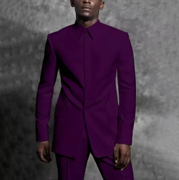 Tailored Man Suit Stand Collar Tuxedo Gentleman Solid Color Outfit Set 2 Piece Suits Smart Casual Daily Office Male Clothing - Image 12