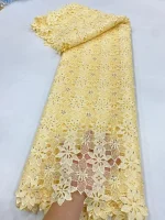 2025 African Nigerian High Quality Embroidery Lace Fabric Water Soluble  Tulle Wedding Party Dress Guipure Sequins 5Yards JL525 - Image 8