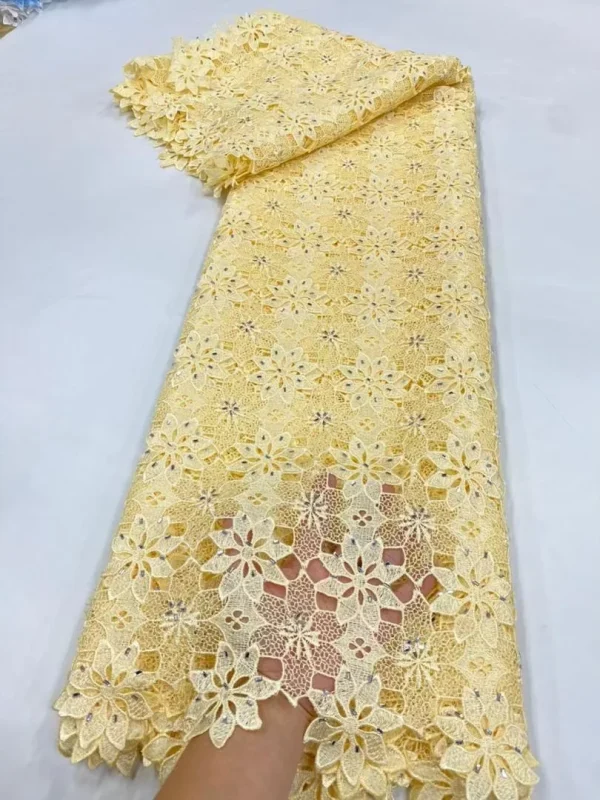 2025 African Nigerian High Quality Embroidery Lace Fabric Water Soluble  Tulle Wedding Party Dress Guipure Sequins 5Yards JL525 - Image 8