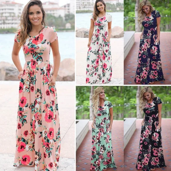 Summer Maxi Dress Women Floral Print Boho Beach Dress - Image 32