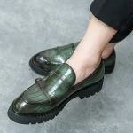 Green leather loafers' shoes - Image 2