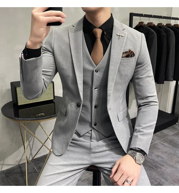 ( Jacket + Vest + Pants ) High-end Brand Boutique Fashion Solid Color Mens Casual Business Suit 3Piece Set Groom Wedding Dress - Image 42