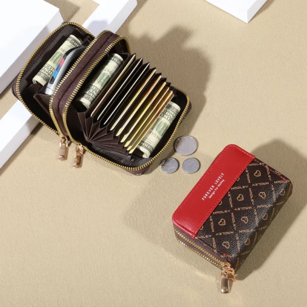 RFID Protection Mini Wallet - Chic Faux Leather with Double Zipper, Multiple Card Slots & Slip Pocket, Compact Classic Clutch - Image 20