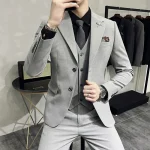 ( Jacket + Vest + Pants ) High-end Brand Boutique Fashion Solid Color Mens Casual Business Suit 3Piece Set Groom Wedding Dress - Image 14