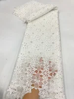 2025 African Nigerian High Quality Embroidery Lace Fabric Water Soluble  Tulle Wedding Party Dress Guipure Sequins 5Yards JL525 - Image 6