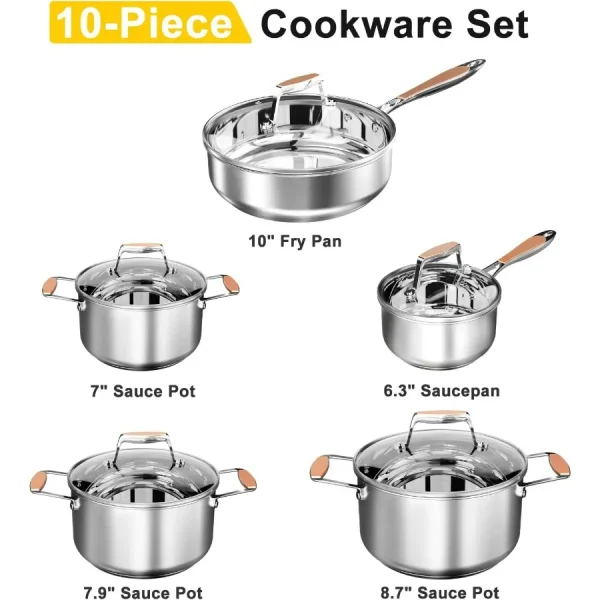 Cookware Set with 10 Pieces Including Fry Pan - Image 2