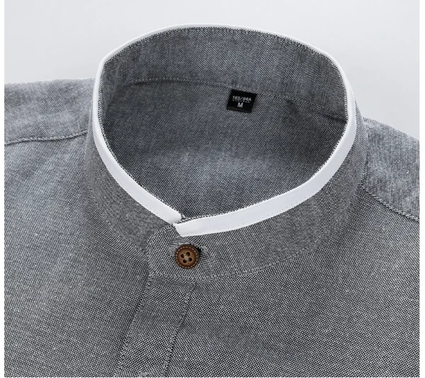 Men Shirt Long Sleeve Stand Oxford - Image 11