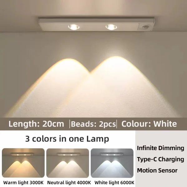 White/Black LED Cabinet Light USB Rechargeable Motion Sensor LED Light for Kitchen Wardrobe Cabinet Lighting 20CM/30CM/40CM/50CM - Image 8