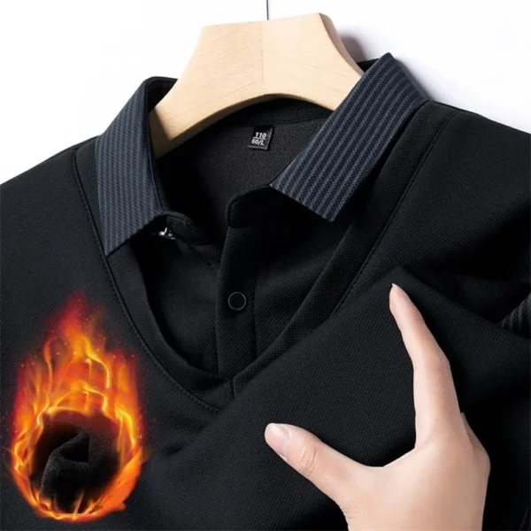 Long Sleeve T-shirt Shirts Winter Fleece Male Lapel Fake Two-piece Striped Regular Fit Thick Plush Warm Knitted Pullover Men Top - Image 22
