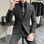 ( Jacket + Vest + Pants ) High-end Brand Boutique Fashion Solid Color Mens Casual Business Suit 3Piece Set Groom Wedding Dress - Image 10