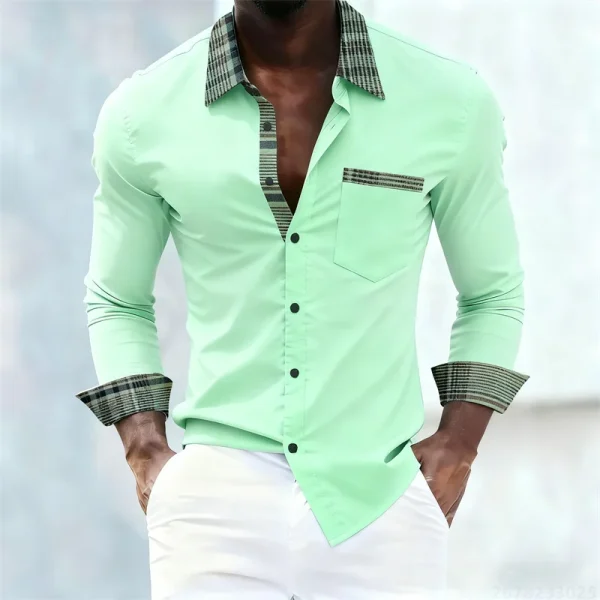 Men's shirt with plaid collar, trendy printed shirt, stylish and casual slim-fit long-sleeved shirt, suitable for everyday wear. - Image 14