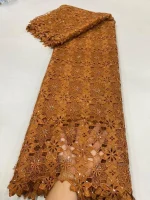 2025 African Nigerian High Quality Embroidery Lace Fabric Water Soluble  Tulle Wedding Party Dress Guipure Sequins 5Yards JL525 - Image 3