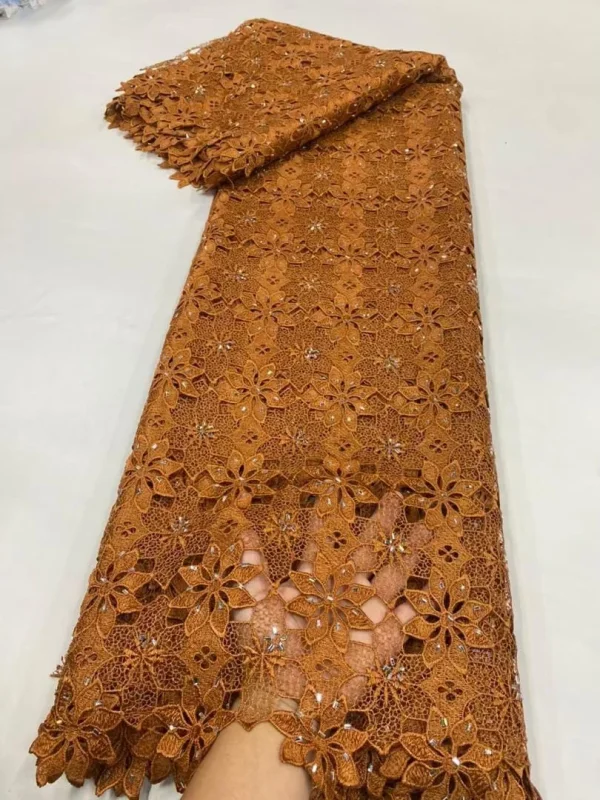 2025 African Nigerian High Quality Embroidery Lace Fabric Water Soluble  Tulle Wedding Party Dress Guipure Sequins 5Yards JL525 - Image 3