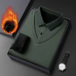 Long Sleeve T-shirt Shirts Winter Fleece Male Lapel Fake Two-piece Striped Regular Fit Thick Plush Warm Knitted Pullover Men Top - Image 9