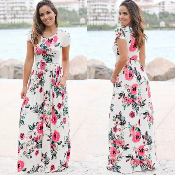 Summer Maxi Dress Women Floral Print Boho Beach Dress - Image 35