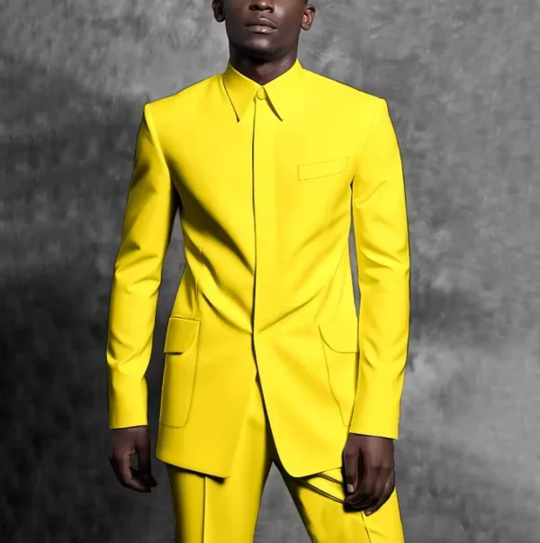 Tailored Man Suit Stand Collar Tuxedo Gentleman Solid Color Outfit Set 2 Piece Suits Smart Casual Daily Office Male Clothing - Image 20