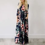 Summer Maxi Dress Women Floral Print Boho Beach Dress - Image 4