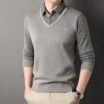 Autumn and Winter New Collection with Fleece Fake Two Piece Long Sleeved Polo Shirt for Men Fashionable and Casual Versatile Top - Image 28