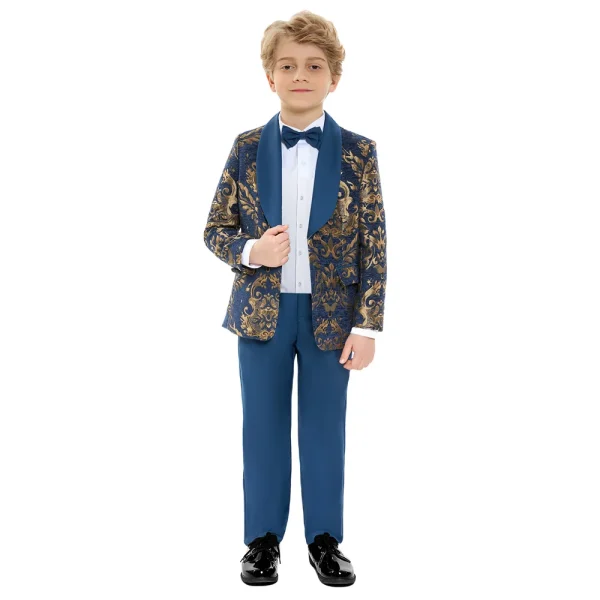 Boys' Navy Blue Floral Prom Suit - Image 9