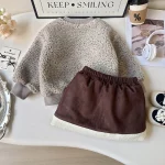 Girls' 2-Piece Winter Velvet Skirt & Sweatshirt Set - Image 2