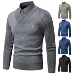 Autumn and Winter New Collection with Fleece Fake Two Piece Long Sleeved Polo Shirt for Men Fashionable and Casual Versatile Top