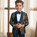 Boys' Navy Blue Floral Prom Suit