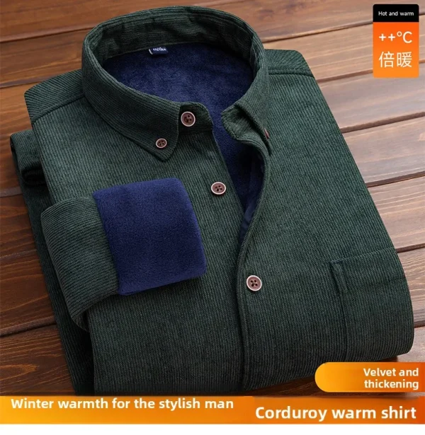 Men's Large Size Corduroy Fleece Warm Plaid Classic Style - Image 33