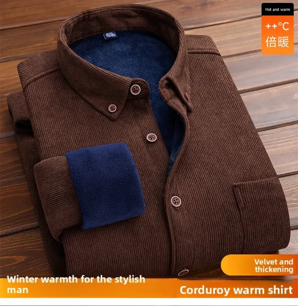 Men's Large Size Corduroy Fleece Warm Plaid Classic Style - Image 37