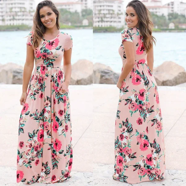 Summer Maxi Dress Women Floral Print Boho Beach Dress - Image 39