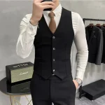 ( Jacket + Vest + Pants ) High-end Brand Boutique Fashion Solid Color Mens Casual Business Suit 3Piece Set Groom Wedding Dress - Image 4