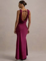 XIAOTANG Satin Cowl Neck Maxi Dress - Image 3