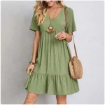Women Summer Peplum Dresses Spring V-Neck