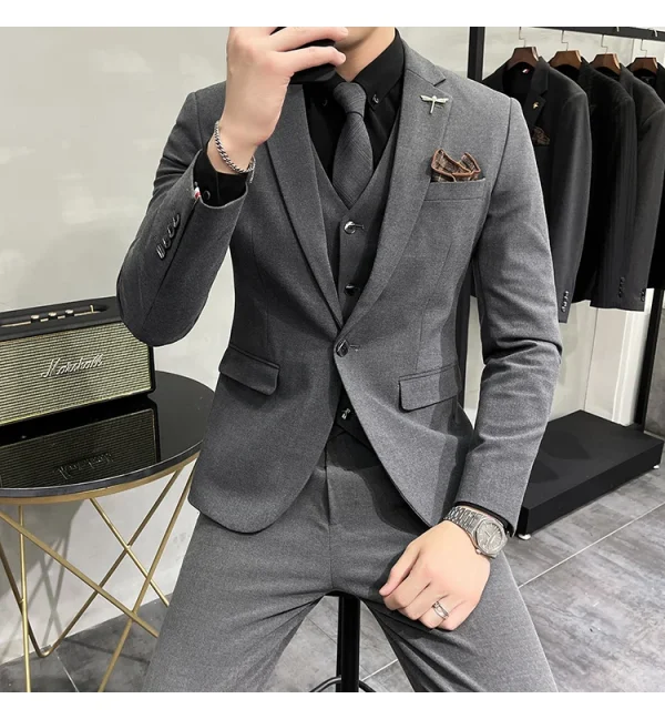 ( Jacket + Vest + Pants ) High-end Brand Boutique Fashion Solid Color Mens Casual Business Suit 3Piece Set Groom Wedding Dress - Image 31