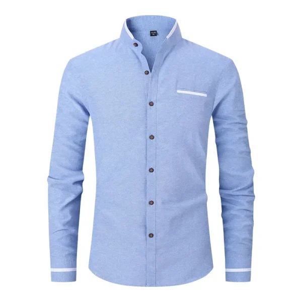 Men Shirt Long Sleeve Stand Oxford - Image 4