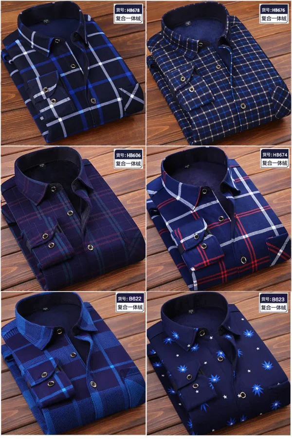 2025 Men's Winter Warm Long Sleeve Plaid Shirts Flannel Fur Lined Thick Formal Shirts Fleece Casual Shirt for Men Dress Shirts - Image 32