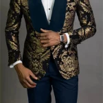 Boys' Navy Blue Floral Prom Suit - Image 3