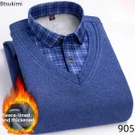 2026 Men's Winter Warm Shirts Thickened Fake Two-piece Shirts Male High-quality Shirts Men's Warm Clothes Shirt Pullovers Tops
