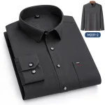 Luxury cotton single pocket long-sleeve shirts for men Smart Casual business regular fit shirt designer vintage black clothes - Image 8
