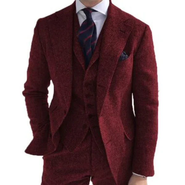 Gray Wool Tweed Winter Men Suit's For Wedding Formal Groom Tuxedo Herringbone Male Fashion 3 Piece Suit (Jacket + Vest + Pants) - Image 7